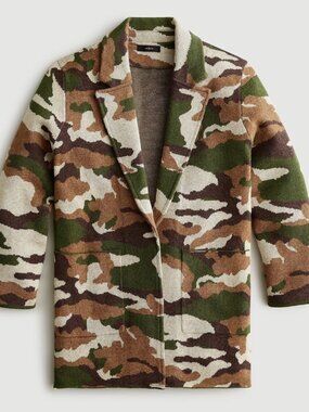J. Crew Downtown Camo Sophie Open Front Wool Blend Sweater Blazer Jacket XS EUC